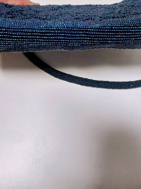 1950s Blue Glass Beaded Evening Purse Hong Kong Vintage Cocktail Bag - Picture 5 of 8